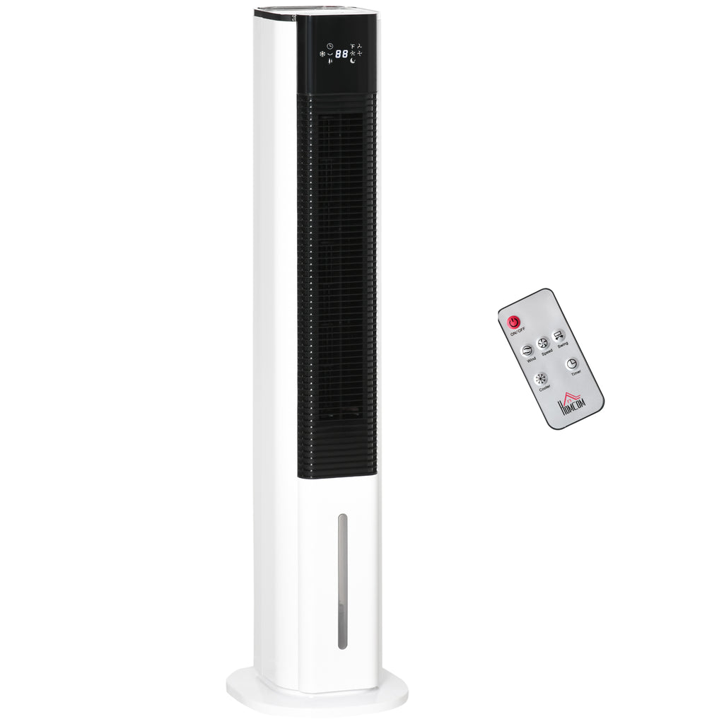 42" Portable Air Cooler and Humidifier with Evaporative Ice Cooling - 3 Modes, Remote Control, Timer Feature in White - Ideal for Bedroom Comfort and Air Conditioning Alternative