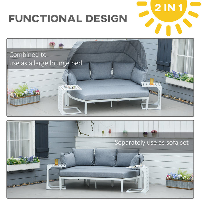 Aluminum Patio Lounge Bed Set with Canopy - 4-Piece Outdoor Garden Sofa with Padded Cushions & Side Tables - Elegant White Furniture for Patio Comfort