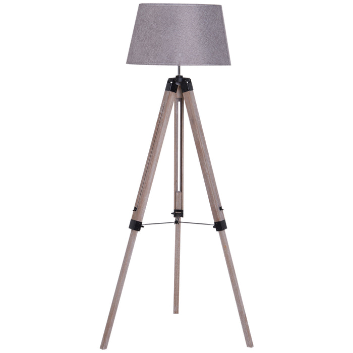 Adjustable Wooden Tripod Floor Lamp - Free Standing Bedside Lighting with E27 Bulb Compatibility - Ideal for Cozy Reading and Room Ambiance