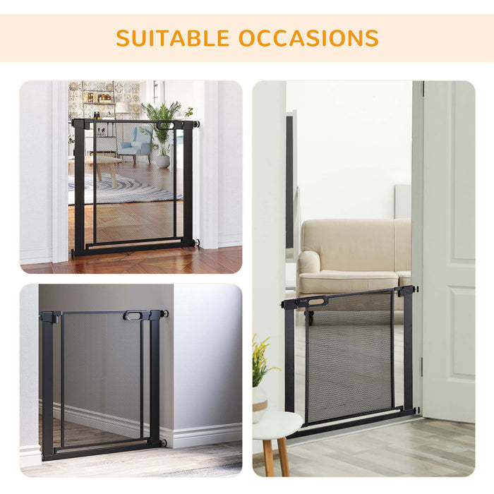 Pressure Fit Auto-Close Pet Gate - Adjustable 75-82cm Safety Barrier for Doors and Stairs with Double Locking - Ideal Dog Gate for Hallways, Secure Enclosure for Pets