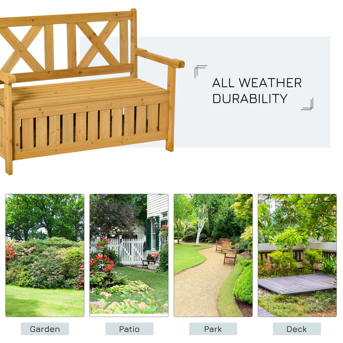 Wooden Garden Storage Bench - 2-Person Patio Seat with High Back and Armrests - Outdoor Seating Solution with Hidden Chest