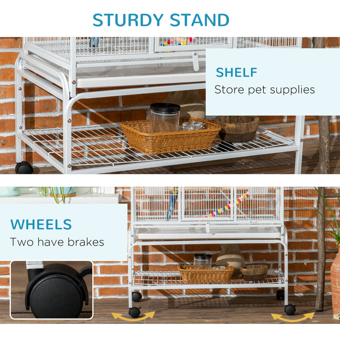 3 Tier Rolling Bird Cage with Stand - Includes Wheels, Toys, Ladders for Interactive Play - Ideal for Canaries, Finches, Cockatiels, Parakeets, Budgies