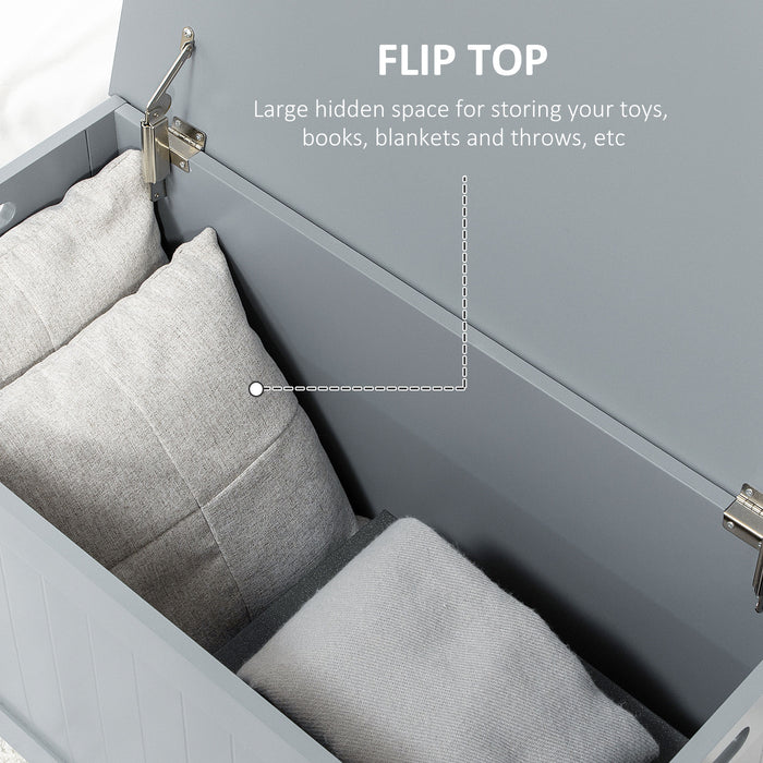 Toy Chest with Safety Hinges - Spacious Grey Storage Box Organizer with Lid for Kids - Secure, Clutter-Free Playroom Solution