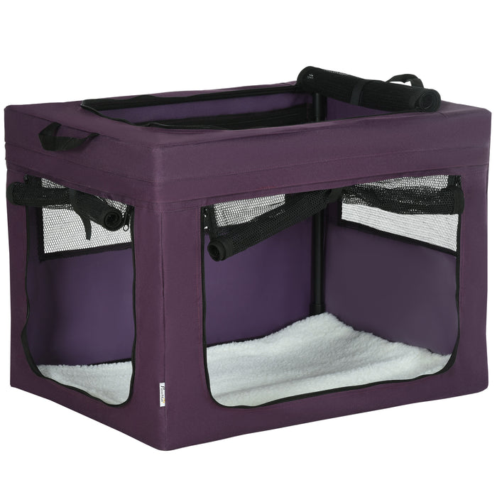 Portable Pet Carrier - Foldable Dog and Cat Transport Bag in Purple, 69x51x51cm - Ideal for Miniature and Small Breed Travel Needs