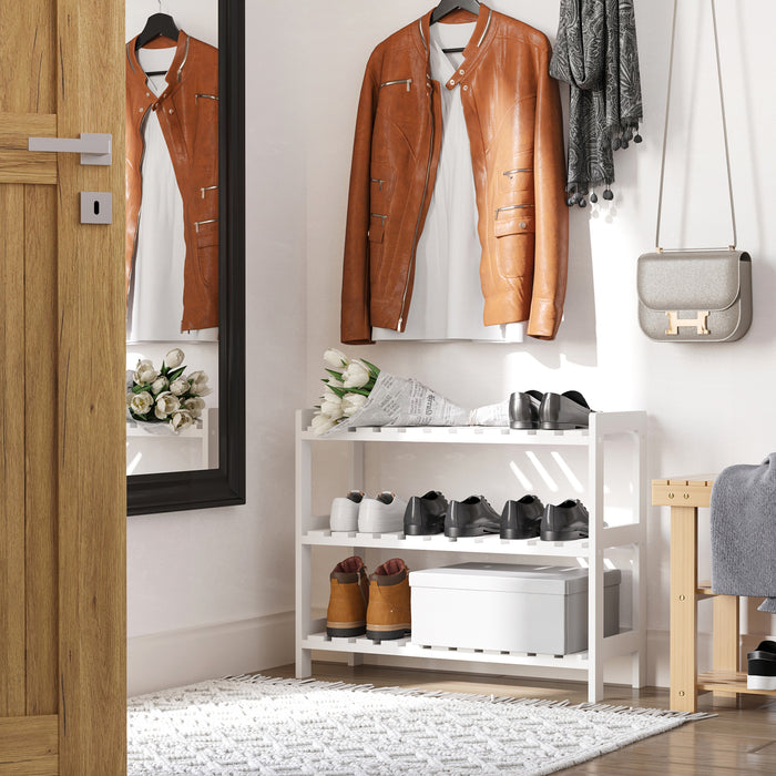 3-Tier Wooden Shoe Rack with Slatted Shelves - Spacious, Open, Hygienic Footwear Organizer - Ideal for Family and Guest Use in Home Hallways