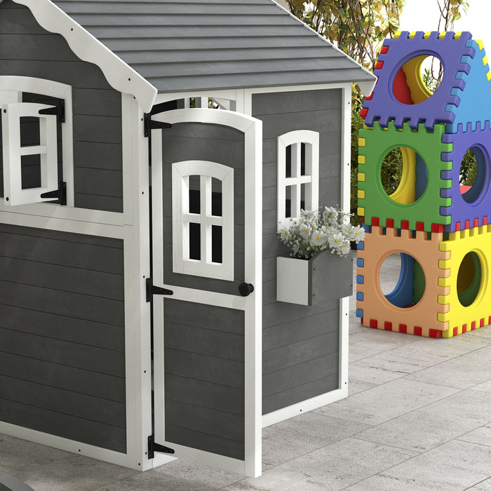 Kids Wooden Garden Playhouse - With Doors, Windows, Plant Box, and Floors - Ideal for Ages 3 to 8, Enhances Backyard Fun