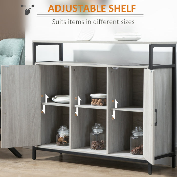 Modern Sideboard Cabinet - Steel Frame with 2 Doors and Adjustable Shelves for Storage - Ideal for Living Room and Hallway Organization, Light Grey