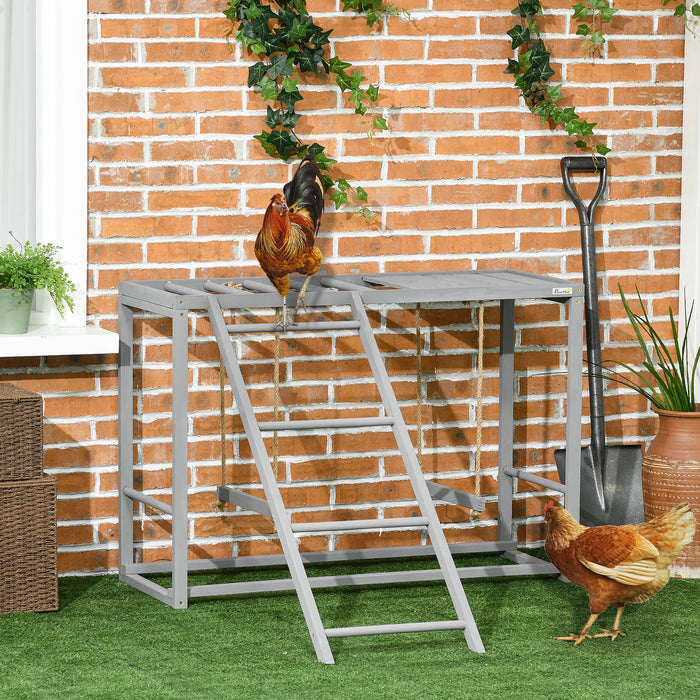 Wooden Chicken Activity Playset with Swing - Durable Grey Coop for 3-4 Birds - Perfect for Backyard Poultry Enthusiasts