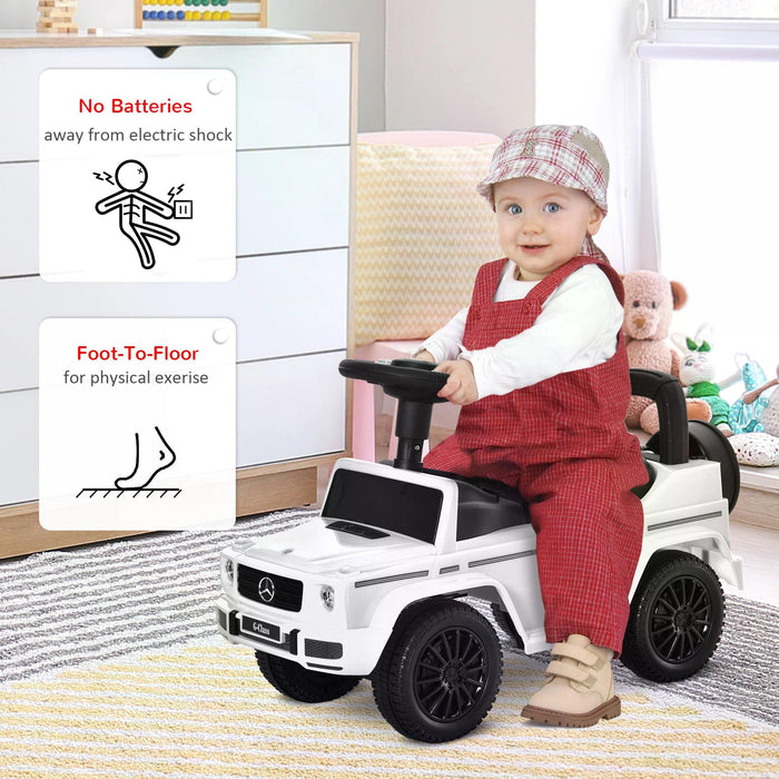 Aosom Mercedes-Benz G350 - Officially Licensed Kids Ride-On Push Car with Sliding Function and Storage - Toddler Foot-to-Floor Slider Vehicle with Horn, White