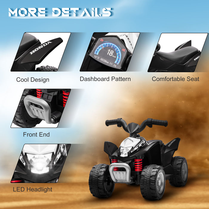 Honda 6V Electric Kids Quad Bike - LED Light Horn ATV Ride-On Toy, Black - Perfect for Toddlers 1.5-3 Years Old