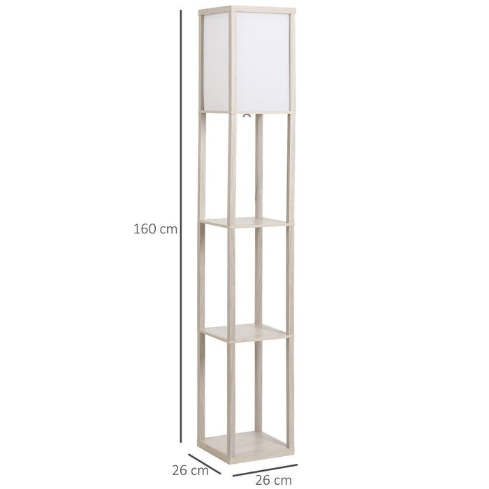 4-Tier Oak Floor Lamp with Storage Shelves - Contemporary Standing Light for Reading & Illumination - Ideal for Living Room, Bedroom, Office, and Dorm Spaces