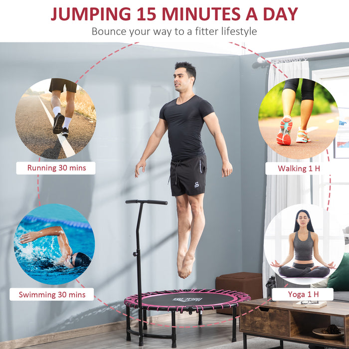 45" Round Mini Trampoline Rebounder with Adjustable Handle - Indoor/Outdoor Jumping Fitness Equipment in Pink - Ideal for Kids and Adult Exercise