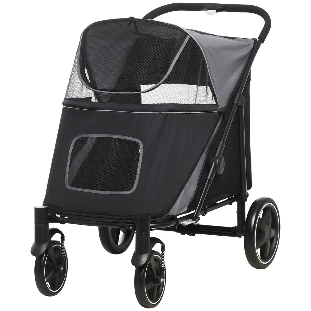 Foldable Dog Stroller with One-Click Setup - Universal Wheels & Built-In Shock Absorber for Smooth Ride - Ideal for Medium and Large Canines, Grey