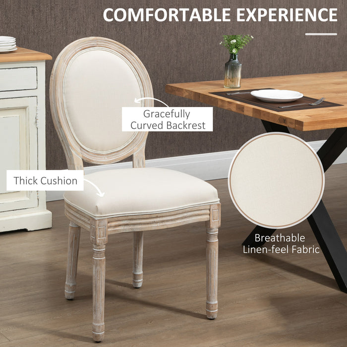 French-Style Dining Chair Duo - Armless Kitchen Accent Chairs with Linen-Touch Upholstery and Backrest in Cream - Elegant Seating for Home Dining Area