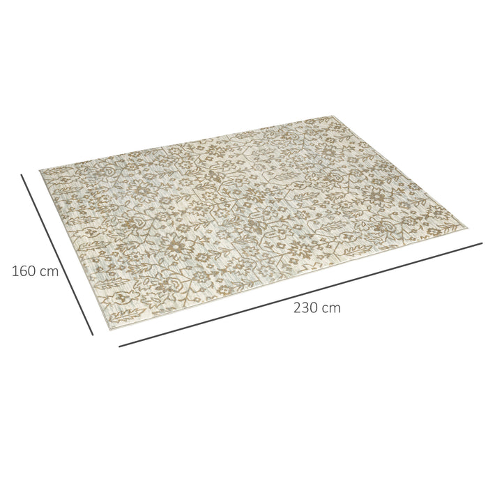 Floral Pattern Beige Area Rug - Decorative Carpet for Home Interiors - Ideal for Living Room, Bedroom, and Dining Room, Size 230x160cm