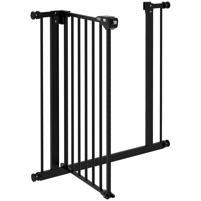 Adjustable Metal Dog Gate, 74-80cm Width - Black Safety Barrier for Pets - Ideal for Indoor Use to Keep Dogs Contained