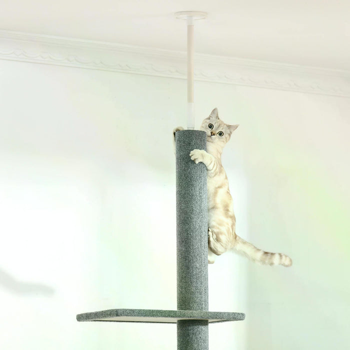Floor-to-Ceiling 260cm Cat Tree with 3 Perches - Sturdy Kitten Activity Scratching Center, Grey Cat Tower Furniture - Ideal for Playful Felines & Claw Health Management