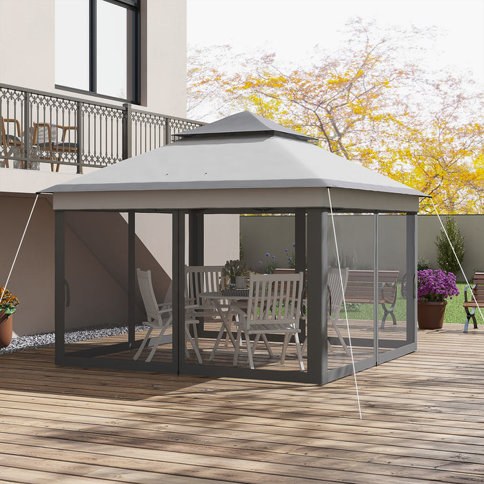 Height Adjustable 3x3m Pop-Up Gazebo with Netting - Easy Setup Outdoor Event Shelter, Grey - Includes Carrying Bag for Portability