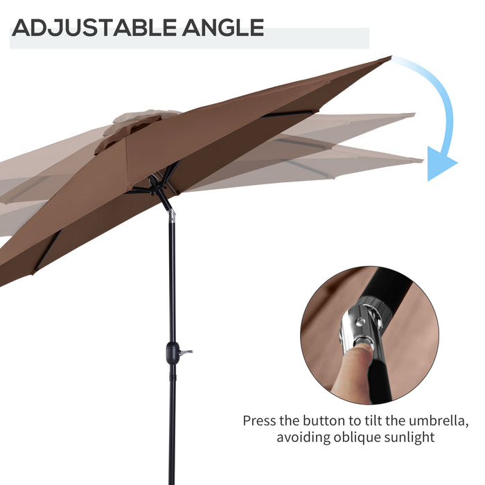 Round Steel Frame Market Umbrella - 3x2.45m Garden Parasol with Sunshade Canopy, Coffee Color - Ideal Outdoor Shade Solution for Patio Areas