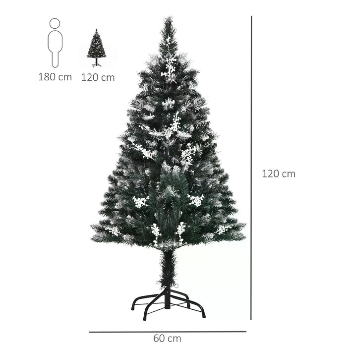 Artificial Snow-Dipped Pencil Christmas Tree - 4-Foot Holiday Decor with White Berries, Dark Green Hue, Foldable Base - Ideal Indoor Festive Home Adornment