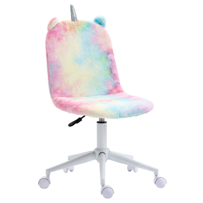 Fluffy Unicorn Mid-Back Office Chair - Swivel Wheel, Cute Rainbow Desk Chair - Ideal for Adding a Pop of Color to Any Workspace