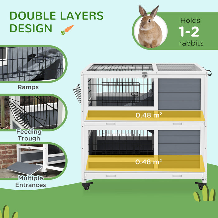 Double Deckers Guinea Pig & Rabbit Hutch - Indoor Cage with Feeding Trough, Trays, and Ramps - Easy Access Openable Top for Small Pet Comfort