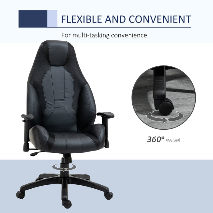 Executive Mesh & Faux Leather High Back Chair - Swivel Wheels, Height & Armrest Adjustable, Gaming Office Seat - Ideal for Gamers & Professionals
