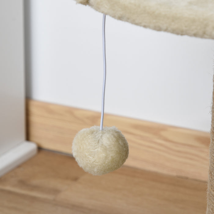 Basics Tower - Cat Tree with Bed, Scratching Post & Dangling Ball Perch - Ideal for Kitten Play & Lounge, Beige