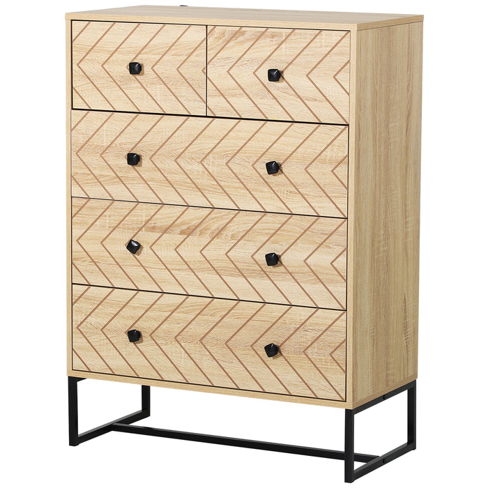 Unique Zig-Zag 5-Drawer Chest - Stylish Bedroom Sideboard with Black Metal Handles - Space-Saving Storage Solution with Anti-Tip Feature