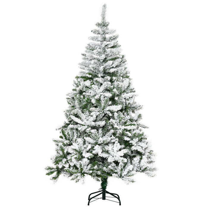 6-Foot Snow-Flocked Pine Christmas Tree - 750 Realistic Branch Tips, Easy Auto-Open, Solid Steel Stand - Perfect for Holiday Decor and Festivities