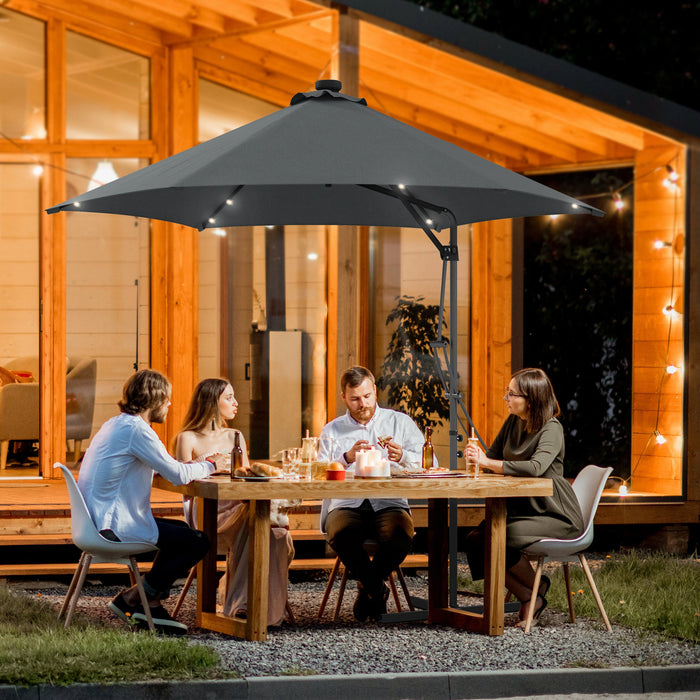 Cantilever 3m Solar LED Garden Umbrella - Waterproof with Cross Base, Dark Grey - Ideal for Outdoor Patio Shade and Ambiance