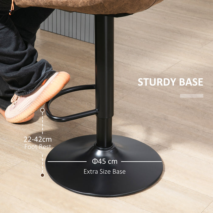 Retro-Style Adjustable Bar Stools Set of 2 - Faux Leather High Back Breakfast Chairs with Footrest, Brown - Ideal for Kitchen and Dining Area Comfort