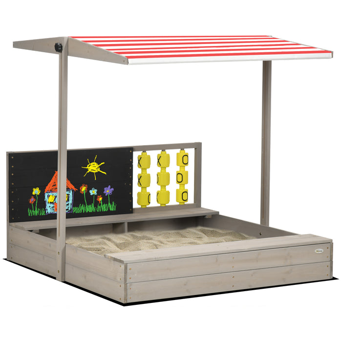 Kids Wooden Sandbox with Canopy and Seating - Perfect for Outdoor Garden Play Areas - Sun-Protected Sand Pit for Children