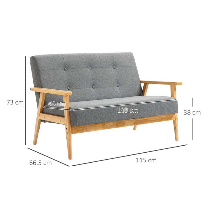 2-Seater Contemporary Sofa - Linen Fabric Upholstery, Tufted Design, Rubberwood Legs in Dark Grey - Perfect for Small Spaces & Modern Decor