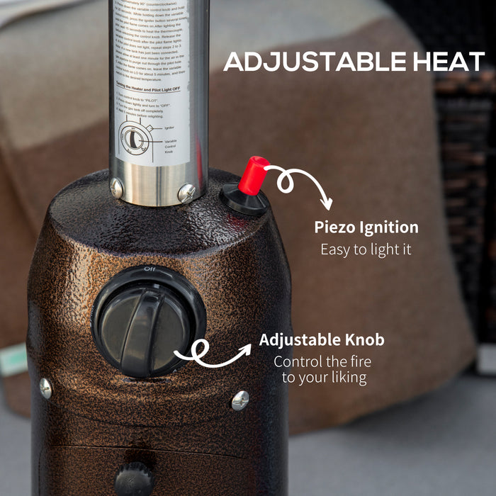 Outdoor Gas Patio Heater - Safety Tip-over Protection, Piezo Ignition, Adjustable Heat, Includes Regulator and Hose - Ideal for Garden Camping, Warm Ambiance in Brown
