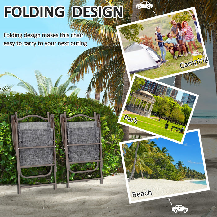 Folding Patio Camping Chair Duo - Comfortable Mesh Fabric Seating with Armrests - Versatile Outdoor Chairs for Adults and Lawn Enthusiasts