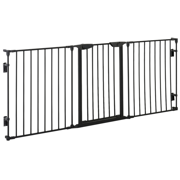 3-Panel Pet Gate Playpen - Metal Safety Fence with Walk-Through Door and Automatic Lock - Ideal Room Divider and Stair Barrier for Dogs