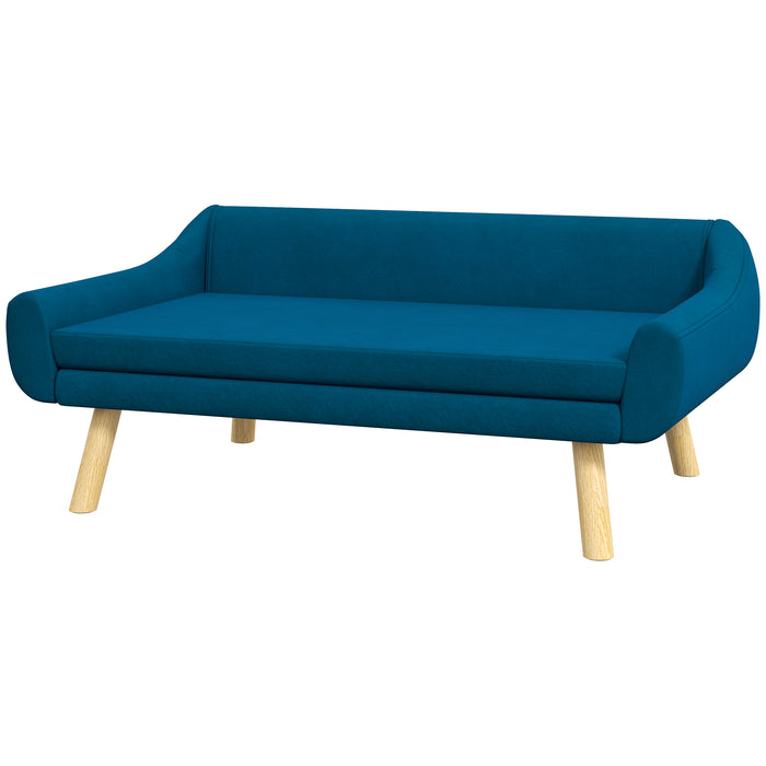 Pet Sofa Bed with Soft Cushion - Durable Dog Couch with Wooden Frame and Removable Cover, Blue - Ideal for Medium to Large Dog Comfort and Relaxation