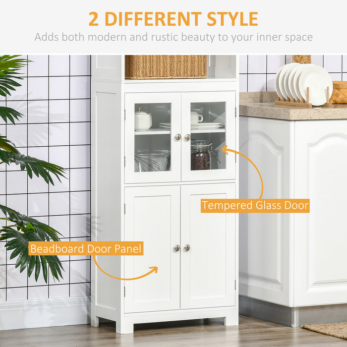 4-Door Freestanding Kitchen Cupboard - Elegant Storage Cabinet with Adjustable Shelf & Glass Doors - Ideal for Dining & Living Areas, Classic White Design