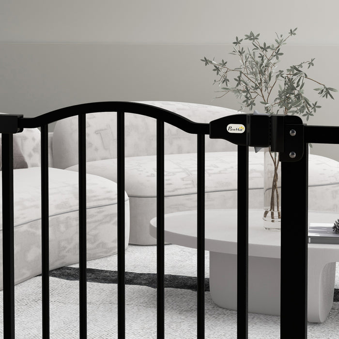 Adjustable Metal Pet Gate 74-80cm - Auto-Close Safety Barrier with Door in Black - Ideal for Dogs & Home Protection