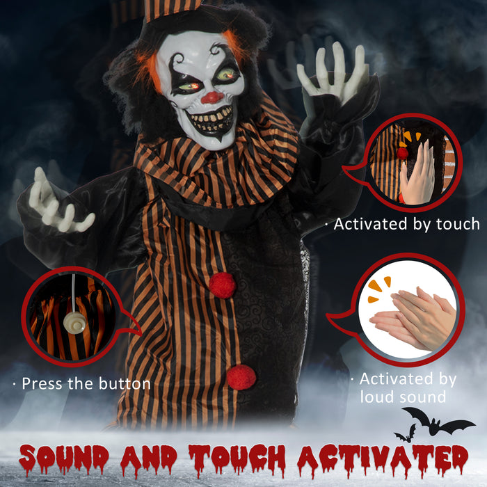 Life-Size 67" Animated Talking Circus Clown - Outdoor Halloween Decoration with Light-Up Eyes and Laughter Sounds - Spooky Entertainment for Haunted House and Trick-or-Treaters