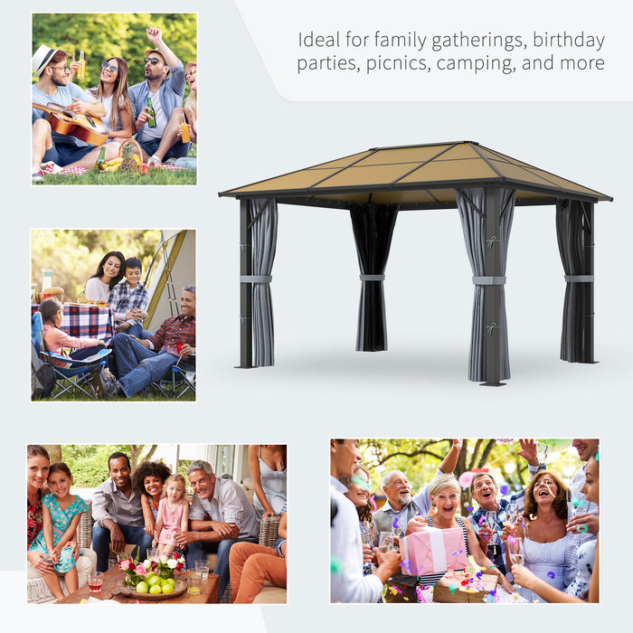 Aluminium Gazebo Canopy 3x3.6m - Hardtop Roof, Mesh Curtains, Side Walls, Marquee Party Tent for Patio, Grey - Ideal for Outdoor Entertaining and Shelter