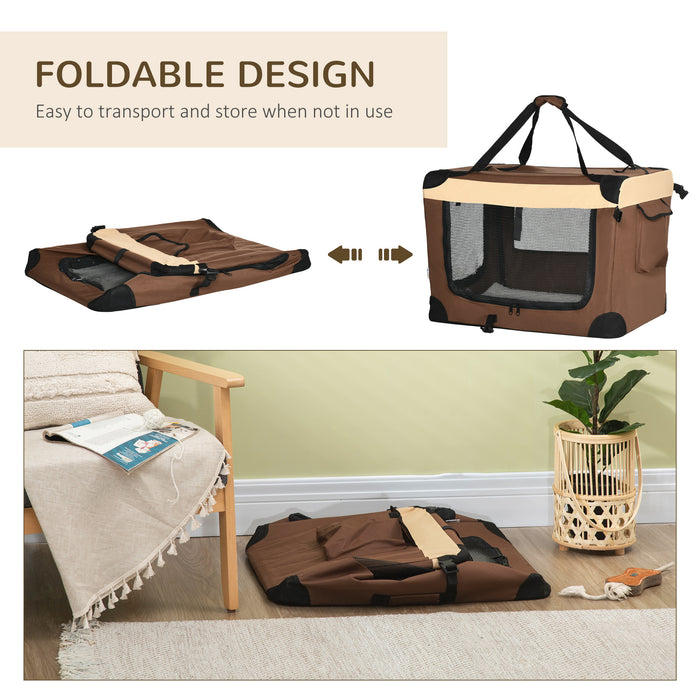 Foldable Pet Carrier with Soft Cushion - Spacious and Durable Travel Dog and Cat Bag, 50x70x51 cm, in Elegant Brown - Ideal for Small Pets Comfort and Transportation