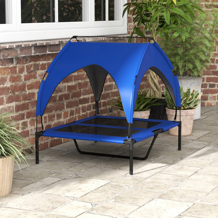Elevated Cooling Dog Bed - 91 x 76 x 89cm Washable Breathable Mesh Cot - Ideal for Medium to Large Dogs, Dark Blue