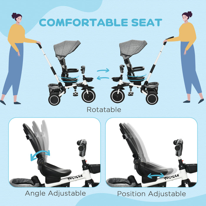 Kids 3-in-1 Tricycle with Reversible Seat and Adjustable Steering Handle - Versatile Toddler Trike in Sleek Grey - Perfect for Growing Children's Outdoor Play