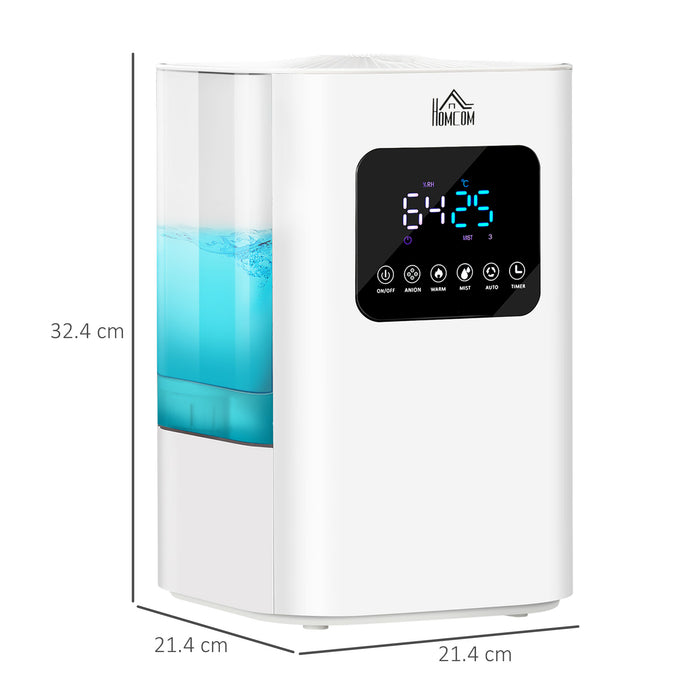 Warm & Cool Mist Humidifier 6L - Bedroom Air Humidifier with LED Display, Quiet Operation, Remote Control - Auto Mode, 13H Runtime for 20㎡ Spaces, White