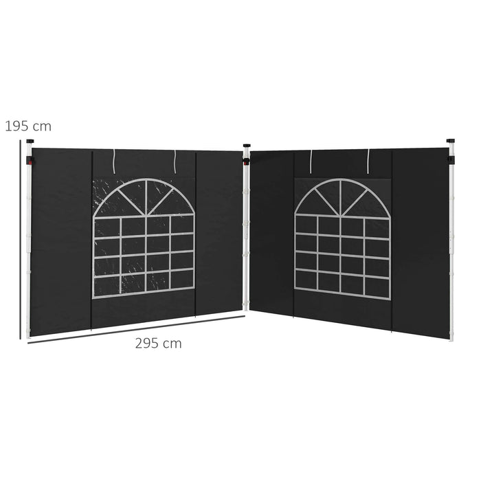 Gazebo Side Panels Replacement 2-Pack - 3x3m & 3x6m Sizes with Windows & Doors, Black - Ideal for Outdoor Shelter Privacy and Weather Protection