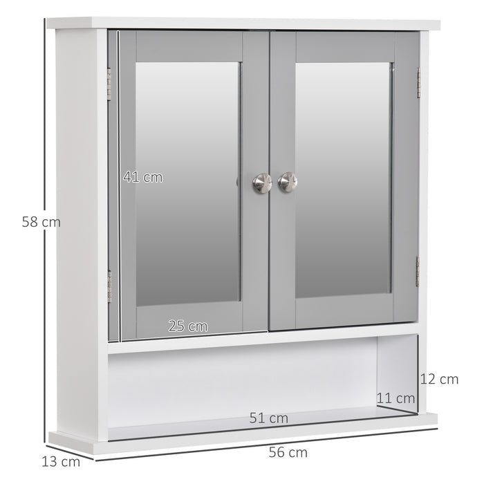 Wall-Mounted Bathroom Mirror Cabinet - Double Mirrored Doors, Storage Cupboard, and Shelf in Grey - Space-Saving Organizer for Toiletries and Essentials
