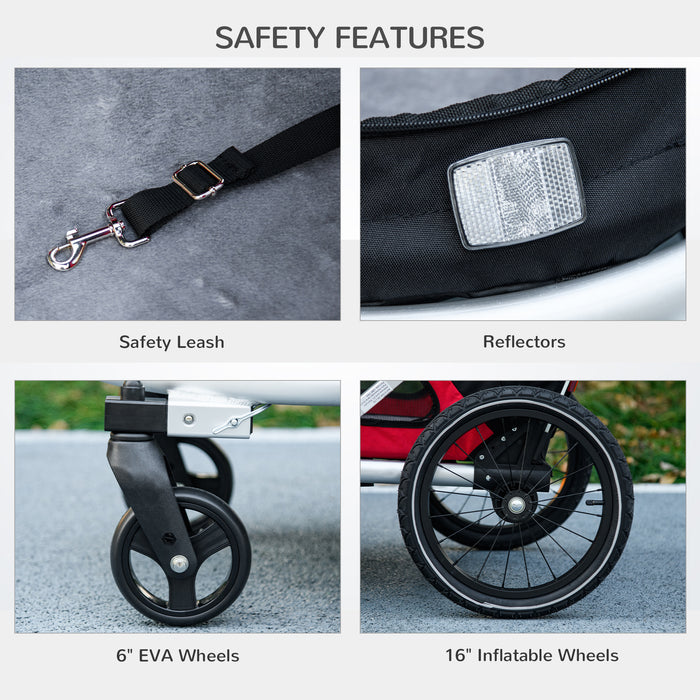 2-in-1 Aluminium Dog Bike Trailer & Pet Stroller - Foldable and Lightweight for Medium-Sized Dogs - Outdoor Adventures in Style with Your Furry Friend, Red Color