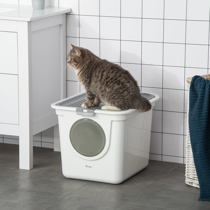 Enclosed Cat Litter Box with Scoop - Pet Toilet for Kittens with Front Entrance and Top Exit - Ideal for Odor Control and Privacy